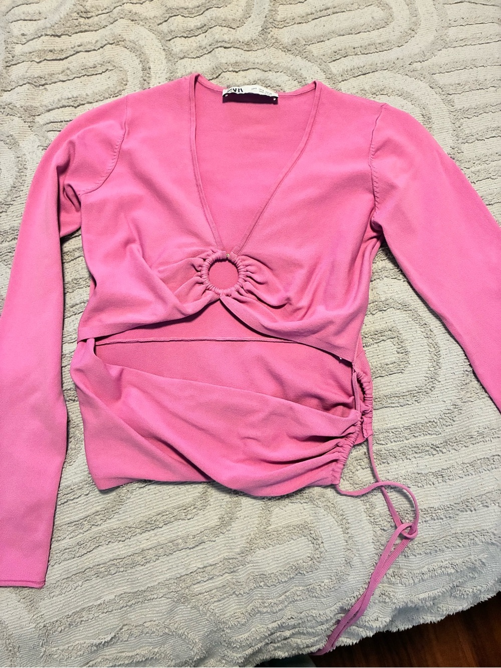 Zara Pink Ring-Detail Long Sleeve Crop Top